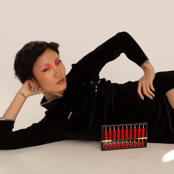 DAWANG Velvet Side Slit Dress in Black - Picture 14 of 14